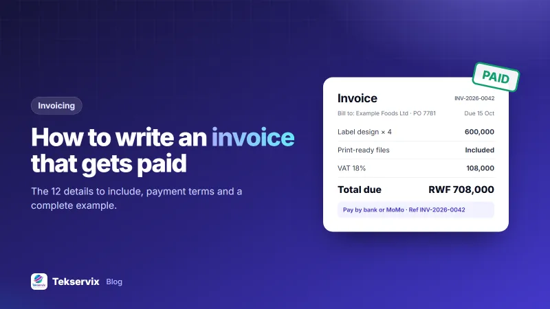 Example invoice with line items, VAT and total due